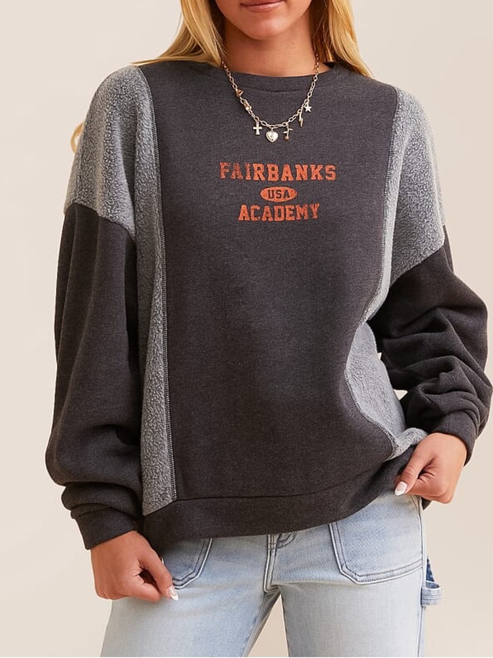 Modish Rebel Fairbanks Academy Two-Tone Charcoal & Light Gray Crewneck Pullover